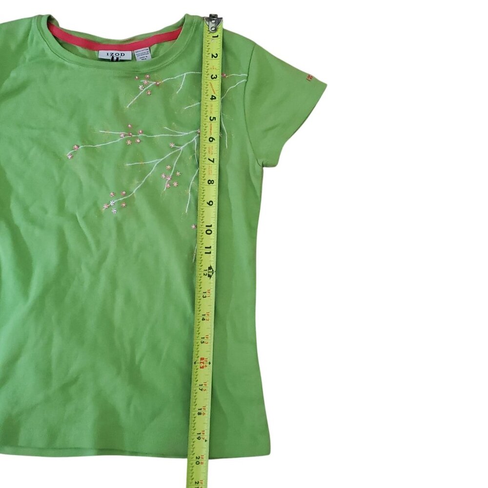 Vintage 90s Izod Womens Petite Green Floral Embroidered Short Sleeve‎ T-Shirt PM - Picture 6 of 7